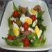 Salade met huisgemaakte corned beef Parmaham.