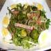 Salad with Brussels sprouts, green beans and lightly salted trout