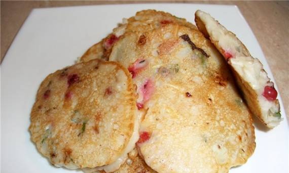 Pancakes with fresh cabbage and ham