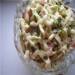Cabbage salad with ham and croutons