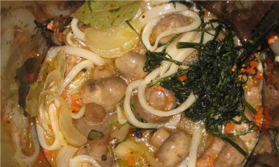 Lightly salted champignons in cabbage brine without straining