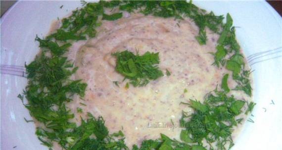 Mashed potato soup with champignons