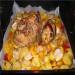 Baked pork with pumpkin, saffron and rosemary.