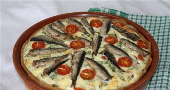 Quiche with sprats and cherry