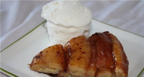 Chocolate flip pie with caramel bananas