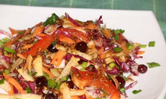 Turnip salad with vegetables and cranberries