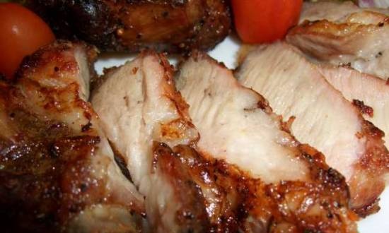 Pork portioned, baked in the airfryer