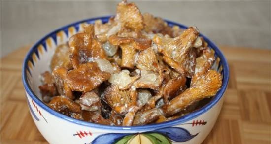 Chanterelles in sour cream, stewed in a slow cooker