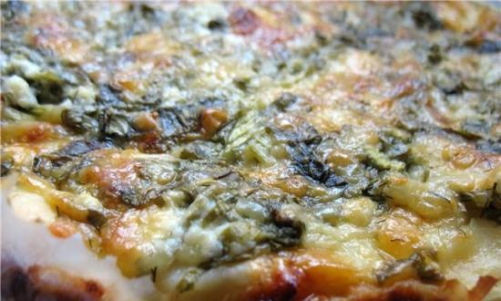 Pie with Swiss chard, feta cheese and quail eggs (Princess pizza oven)