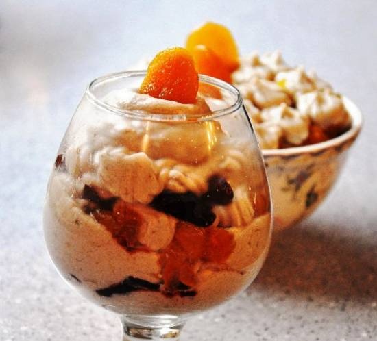 Chestnut-coconut dessert with dried apricots and cranberries