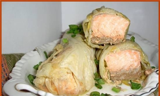 Steamed salmon in Chinese cabbage (Brand 6050 pressure cooker)
