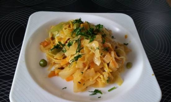 Stewed cabbage with peas and beans