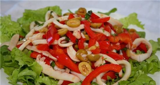 Warm vegetable salad with squid