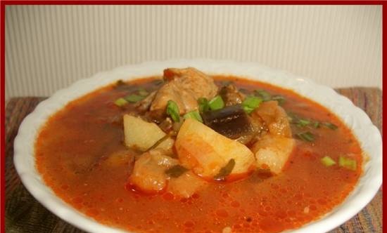 Red soup with eggplant