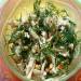Light chicken fillet salad with dill and pine nuts