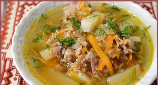 Meat soup with wheat flakes