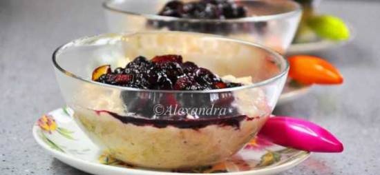 Oatmeal dessert with blueberry, banana and apple topping