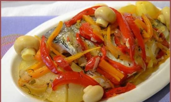 Seabass with vegetables in a zepter
