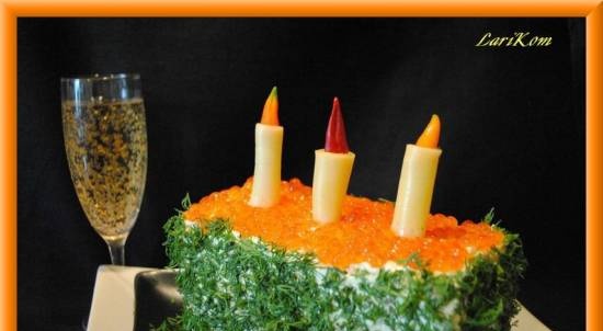 Salad cake "Caviar with champagne"