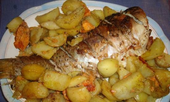 Carp baked with apples and potatoes