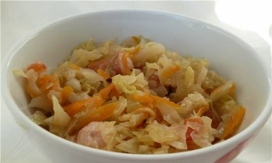 Braised cabbage with sausages or meat in the Moulinex slow cooker