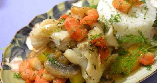 Cod with mango and shrimp in Oursson pressure cooker