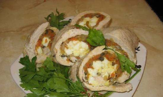 Turkey roll with mushrooms and eggs