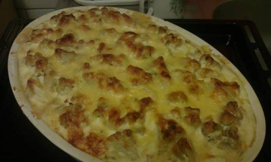 Potato casserole with minced meat and cauliflower