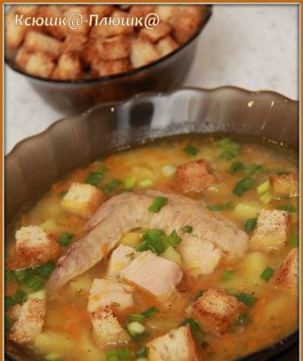 Lentil-pea soup with smoked breast and croutons (Brand 6050 pressure cooker)