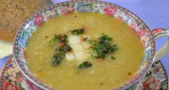 هريس الحساء مع الكرفس والكوسا والكمثرى والنعناع Gremolata في معالج Oursson