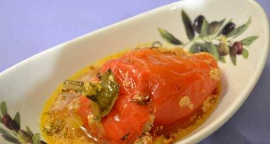 Stuffed sweet pepper in frozen pepper sauce in Oursson pressure cooker