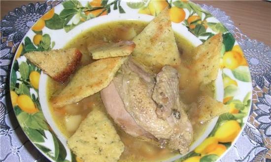 Partridge soup with dill croutons (pressure cooker Polaris 0205 AD)