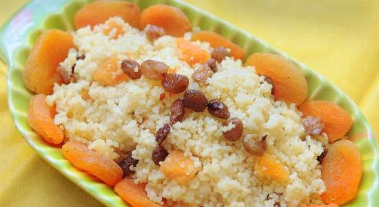 Dessert couscous with dried fruits