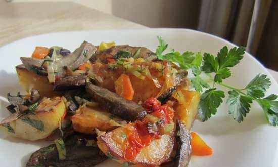 Potato roast with mushrooms and leeks