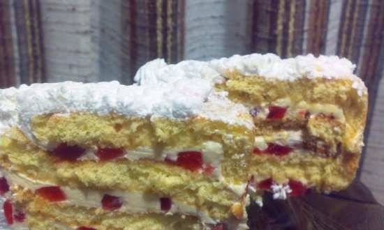 Jelly cubes in cake layer cream