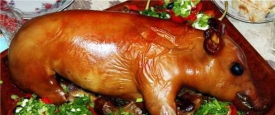 Piglet stuffed with buckwheat and mushrooms