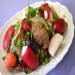  Warm salad with chicken liver, radish and cherries