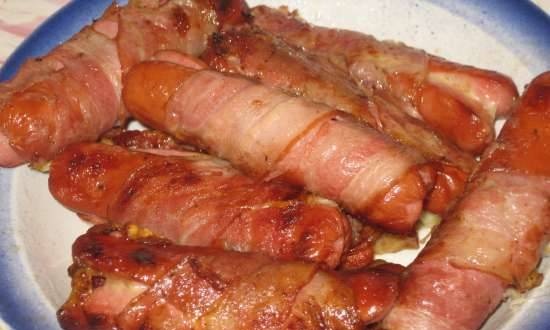 BBQ sausages with cheese and bacon