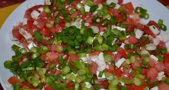 Tomato salad with feta cheese and garlic