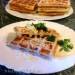 Thick meat waffles with feta cheese and herbs