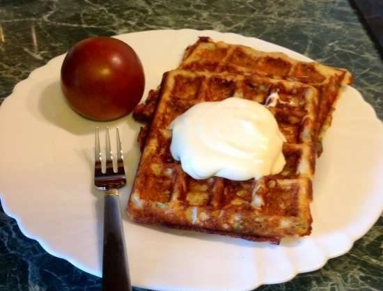 Thick waffles on feta cheese