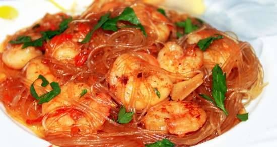 Funchoza with shrimps