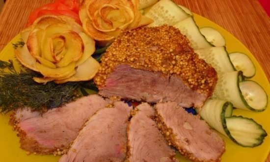 Mustard-crust pork in Brand 6060 smokehouse