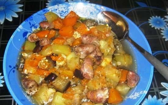 Chicken hearts stewed with vegetables (slow cooker)