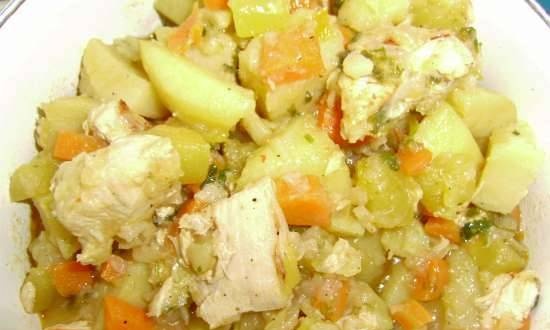 Chicken stew with vegetables in a slow cooker