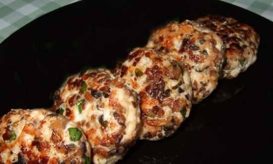 Chopped chicken cutlets with mushrooms