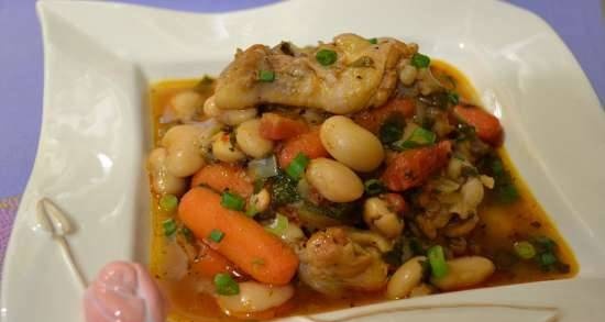 Chicken shoulder stewed with vegetables and beans