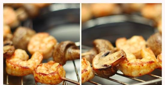 Shrimp shashlik with mushrooms (wonder-grill frying pan)