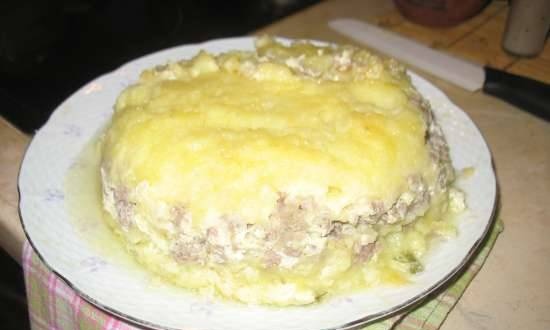 Casserole of mashed potatoes and minced meat in a multicooker Redmond RMC-01