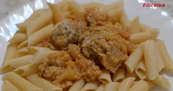 Pasta with apples, curry and meatballs (using the Brand 37501 multicooker)